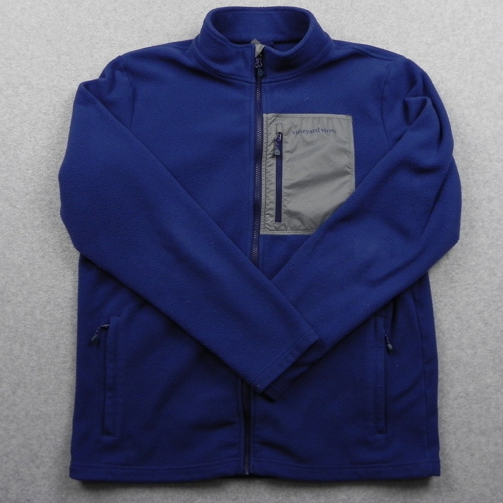Vineyard Vines Jacket Mens Large Full-Zip Fleece Mock Neck Logo Blue Long Sleeve